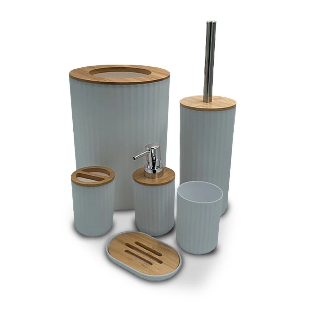 MODERN ROUND BAMBOO BATHROOM ORGANIZER SET-GREY