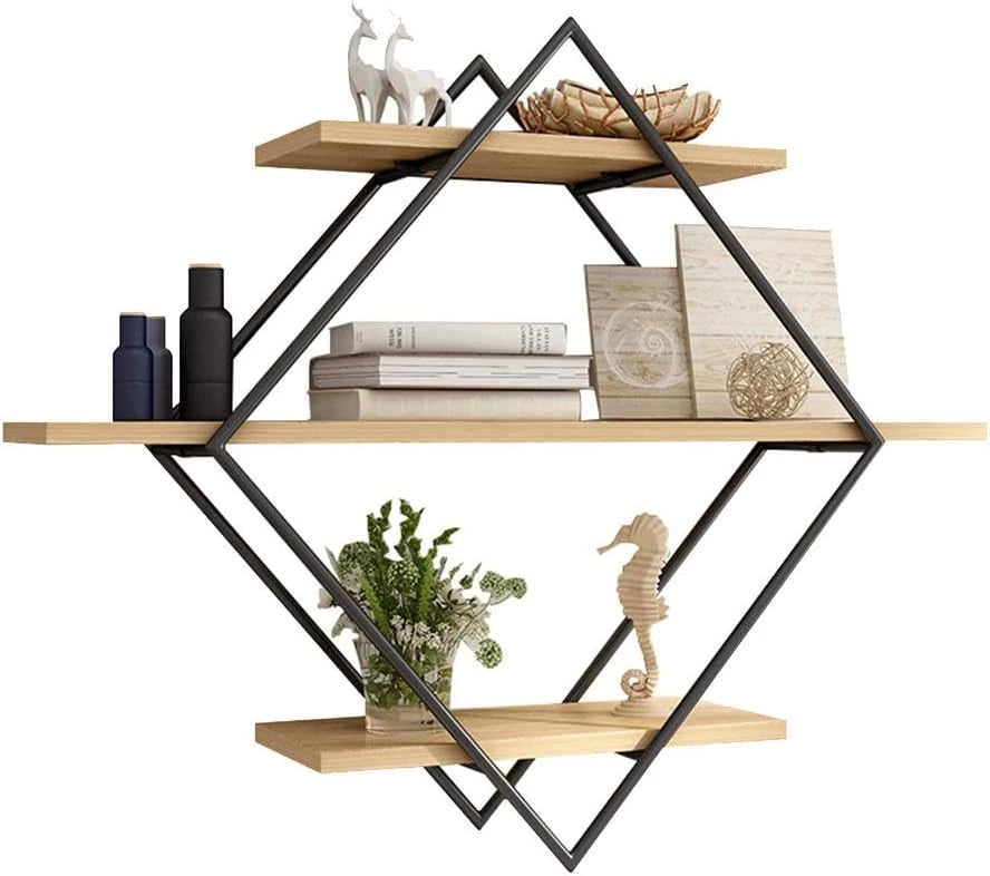 3-TIER RUSTIC DIAMOND FLOATING SHELF