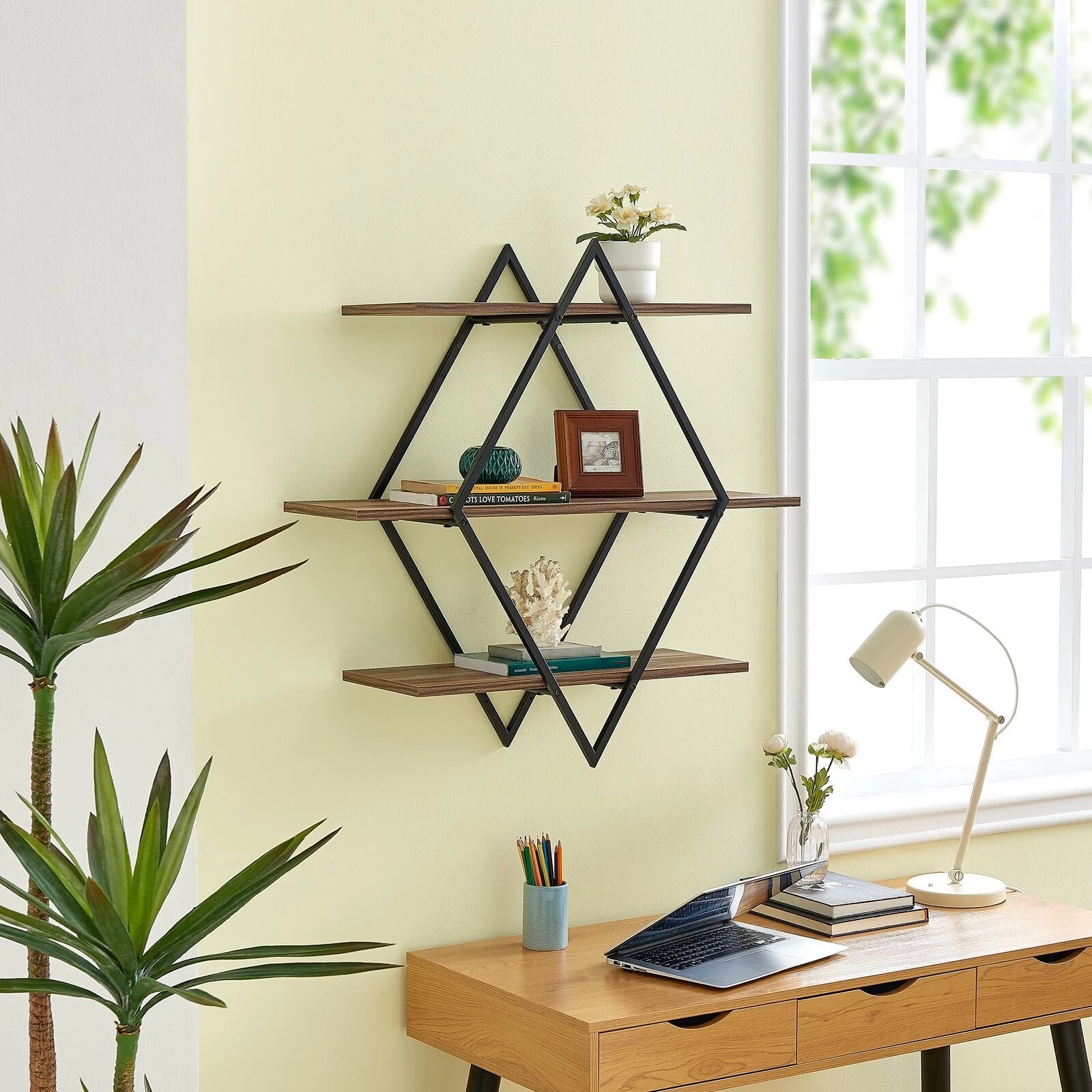 3-TIER RUSTIC DIAMOND FLOATING SHELF