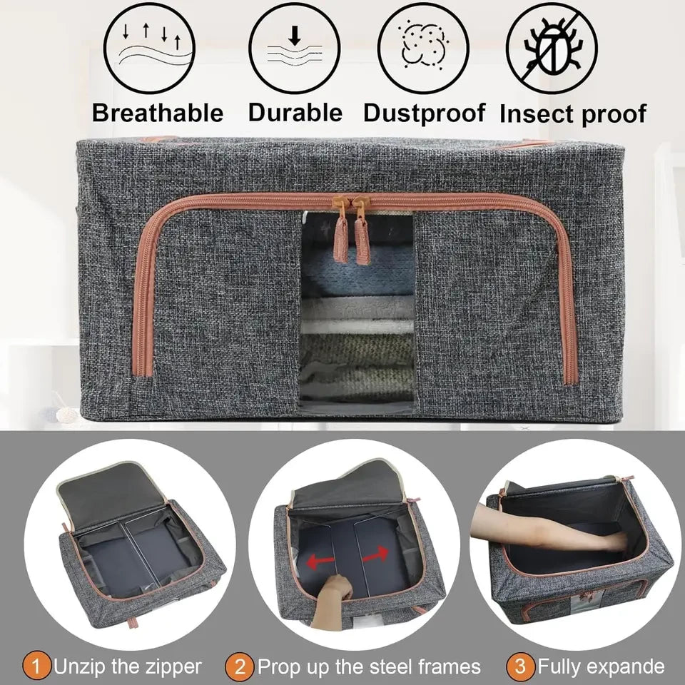 100L GREY MOONDAY ZIPPED STORAGE ORGANIZER BOX