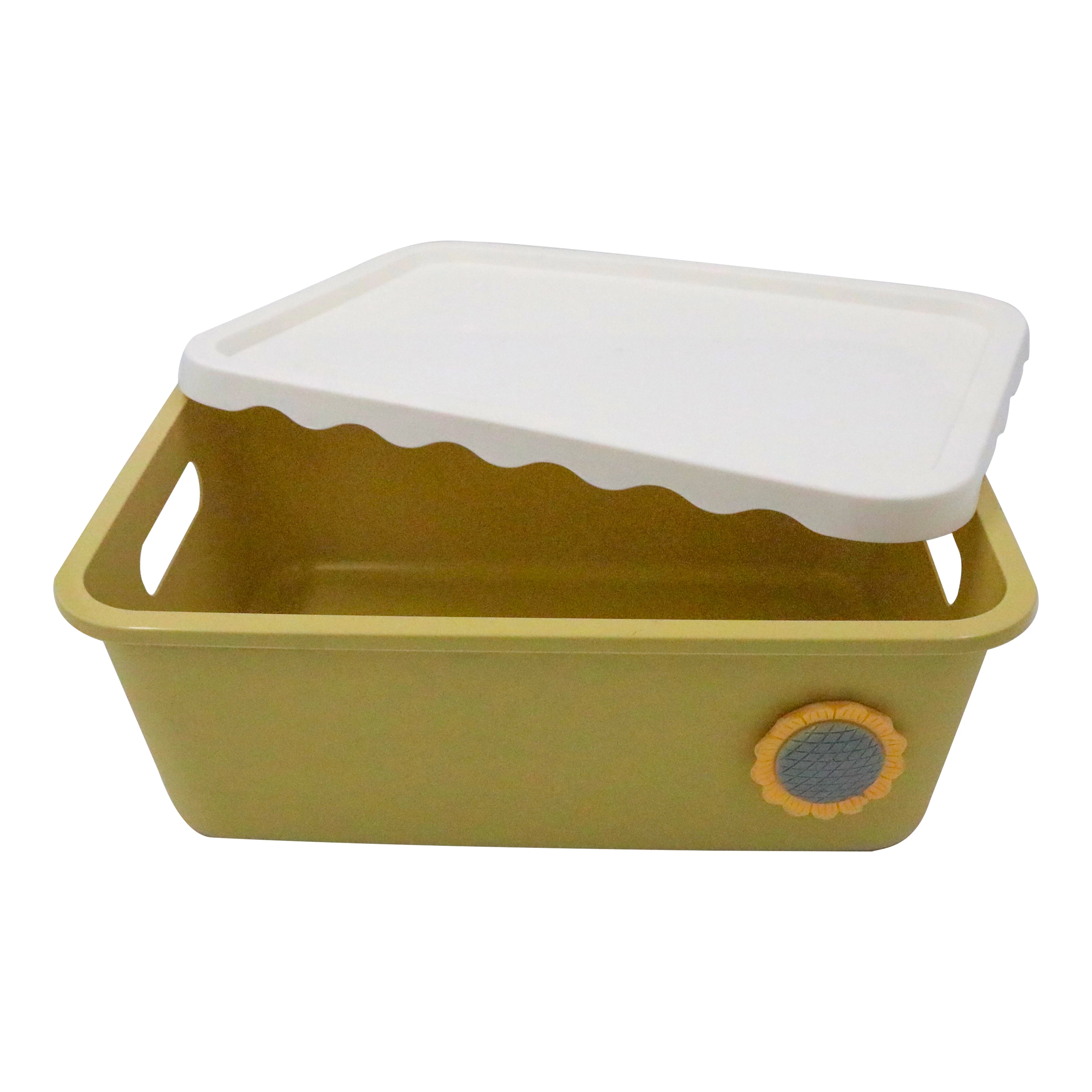 FLORAL DESIGN PLASTIC ORGANIZER BOX WITH LID-YELLOW