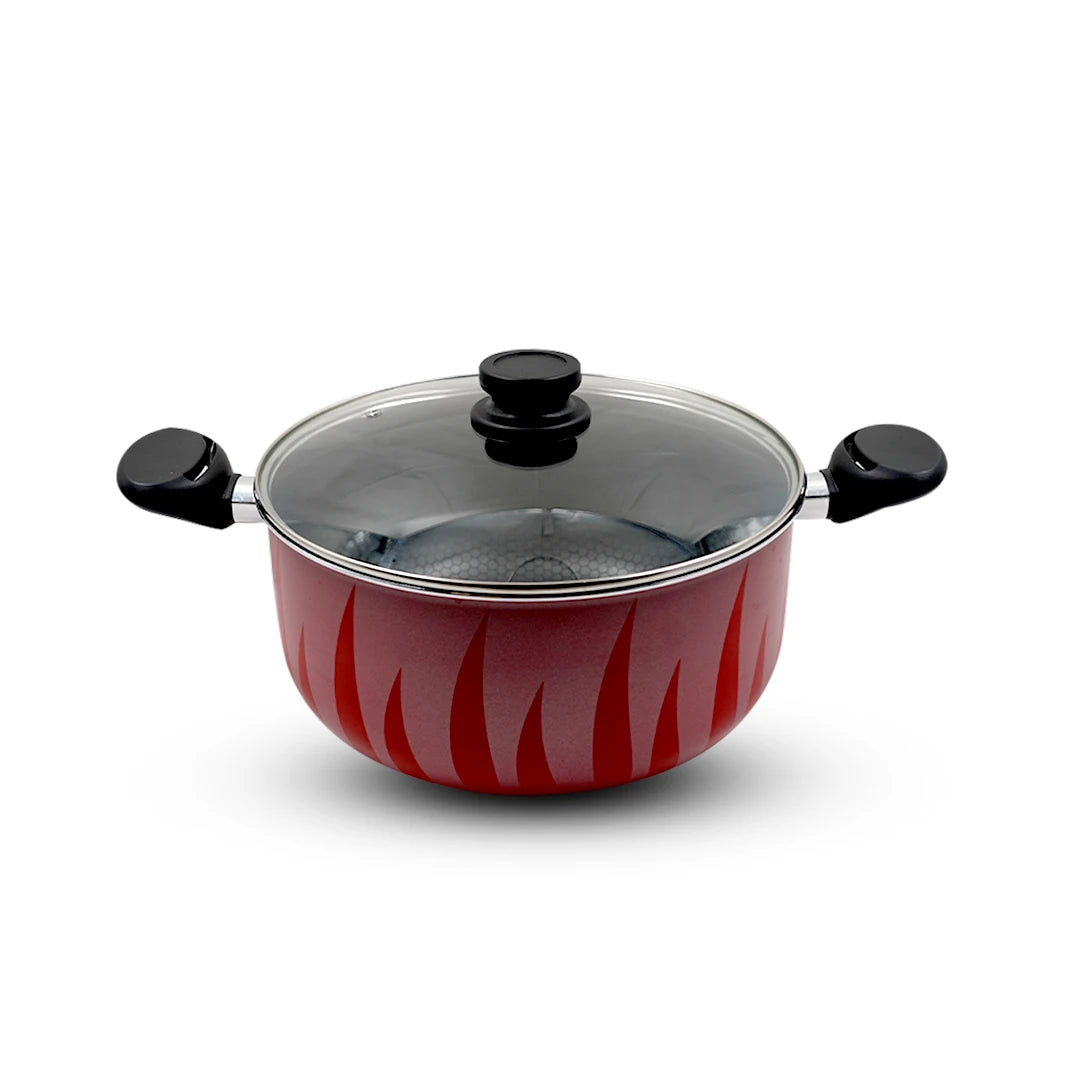 SENSTAN RED FLAME NON-STICK COOKWARE POT WITH GLASS LID