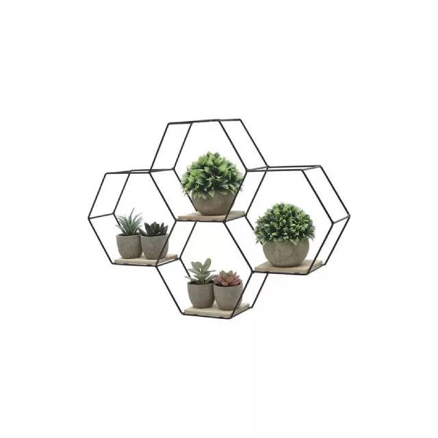 WALL SHELF HONEY COMB SHAPE BLACK