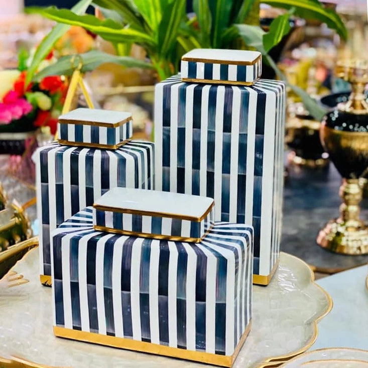 STRIPED ELEGANCE RECTANGLE CERAMIC POT
