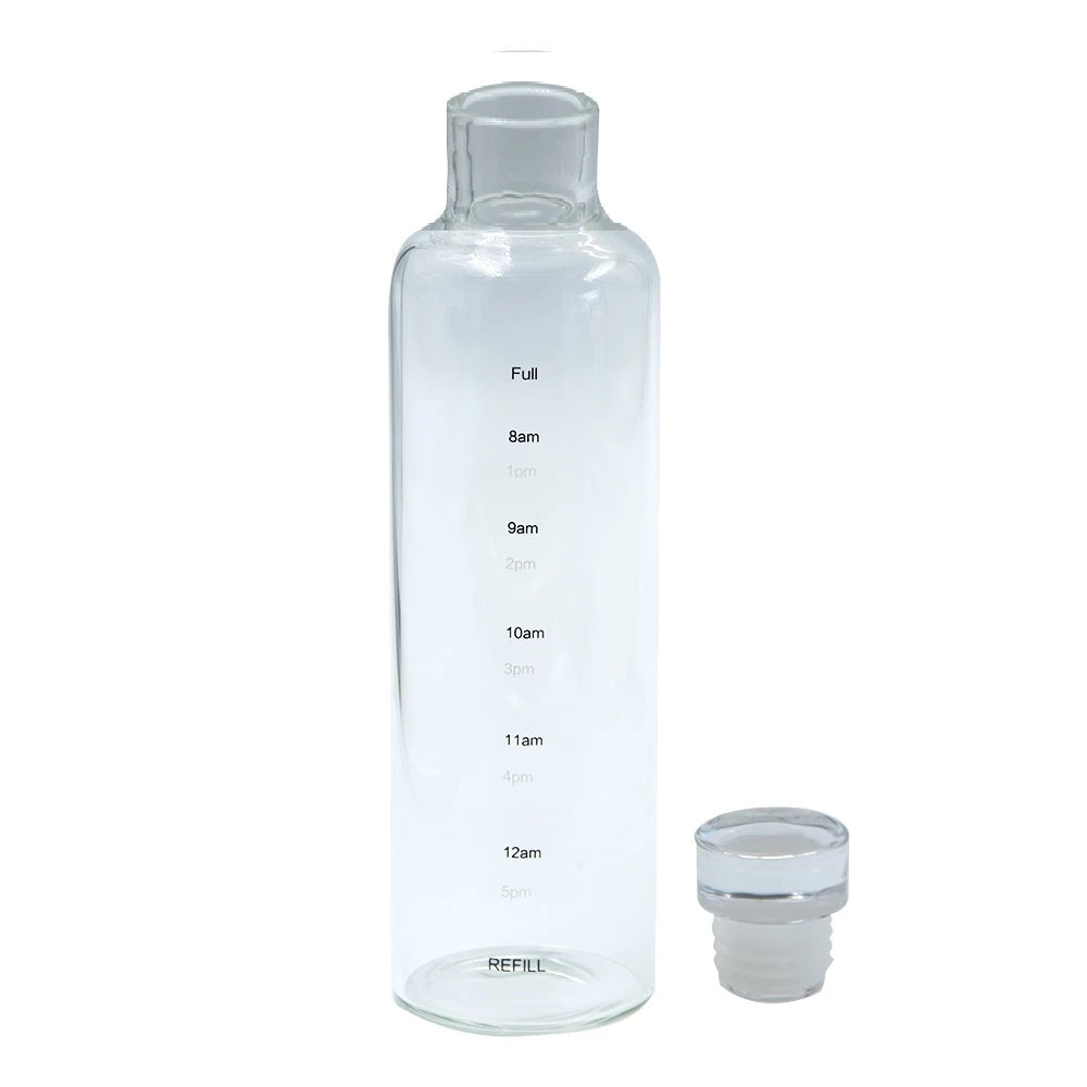 Transparent Glass Drinking Bottle with Timeline Guide