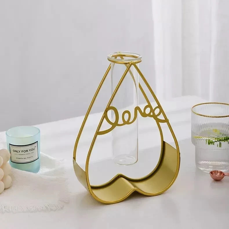 GOLD HYDROPHONIC METAL INVERTED HEART CENTERPIECE VASE
