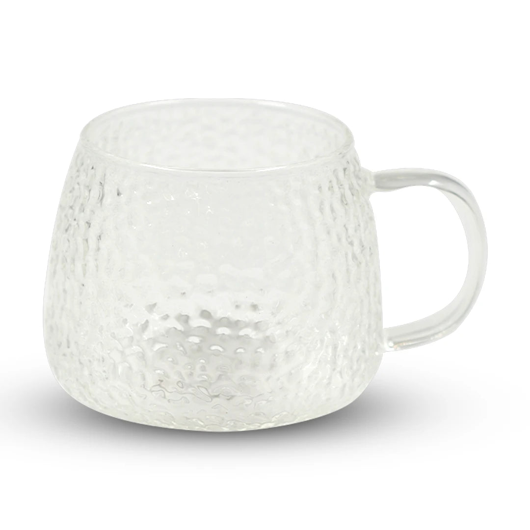 CRYSTAL PEBBLE GLASS MUG / PURE GRIP HAMMERED GLASS CUP
