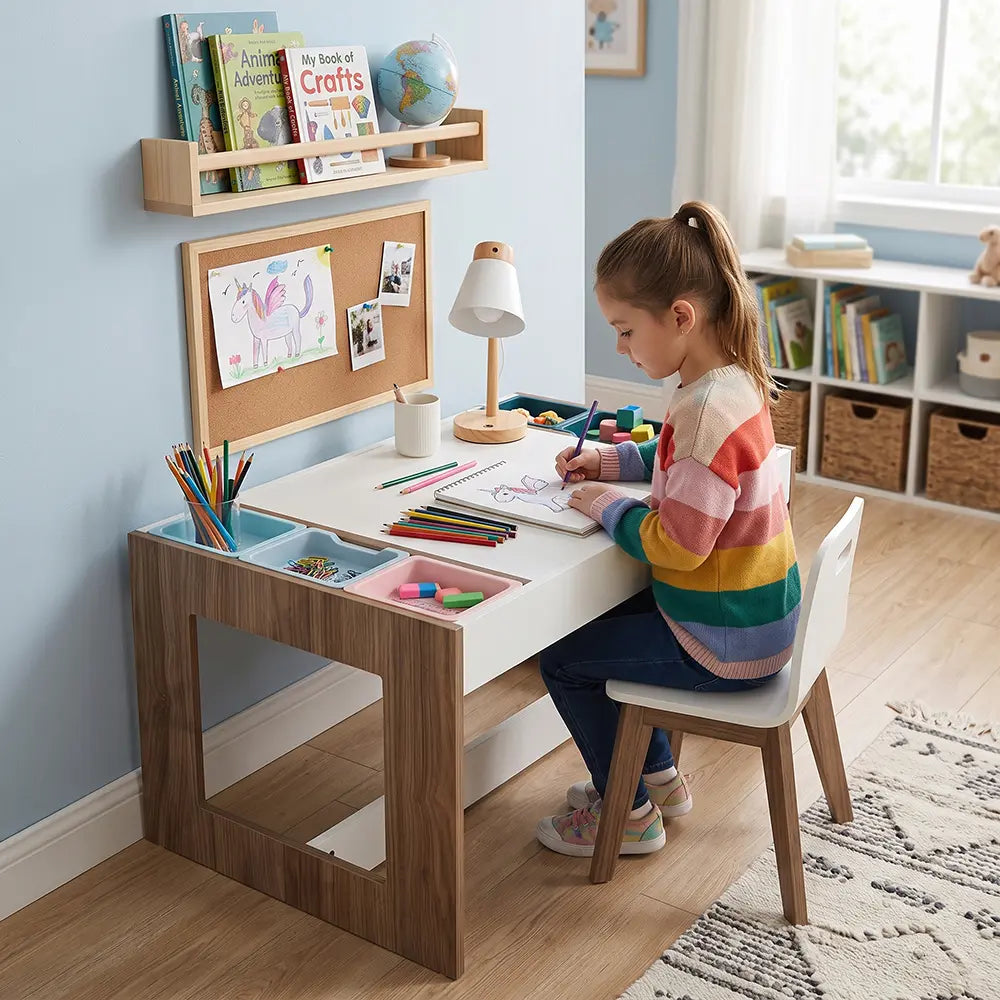 Kids Wooden Study Table with Side Compartments