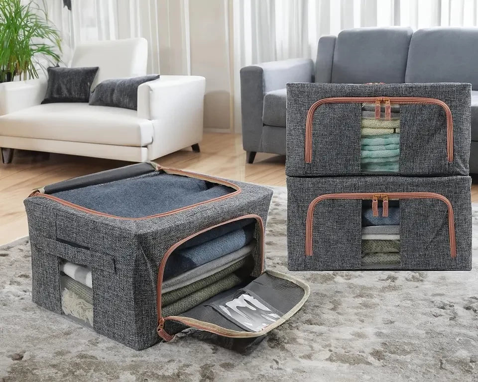 66L GREY MOONDAY ZIPPED STORAGE ORGANIZER BOX