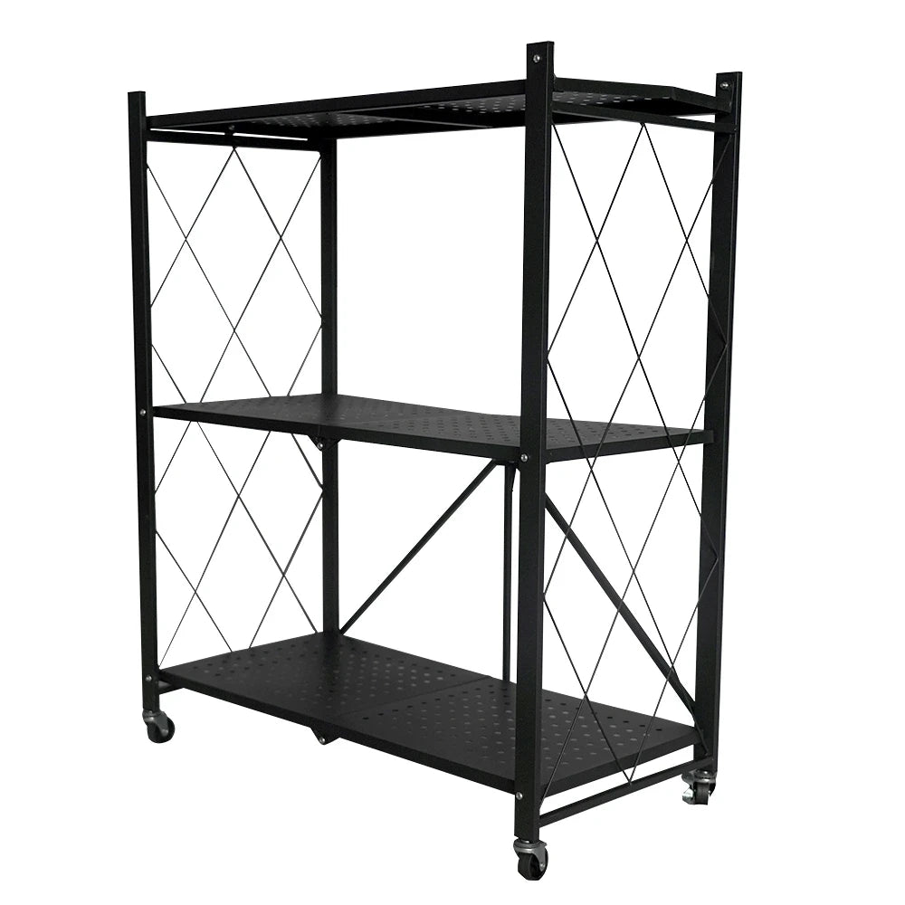3-Layer Metal Foldable Storage Rack / 3-Tier Folding Kitchen Shelf Stand