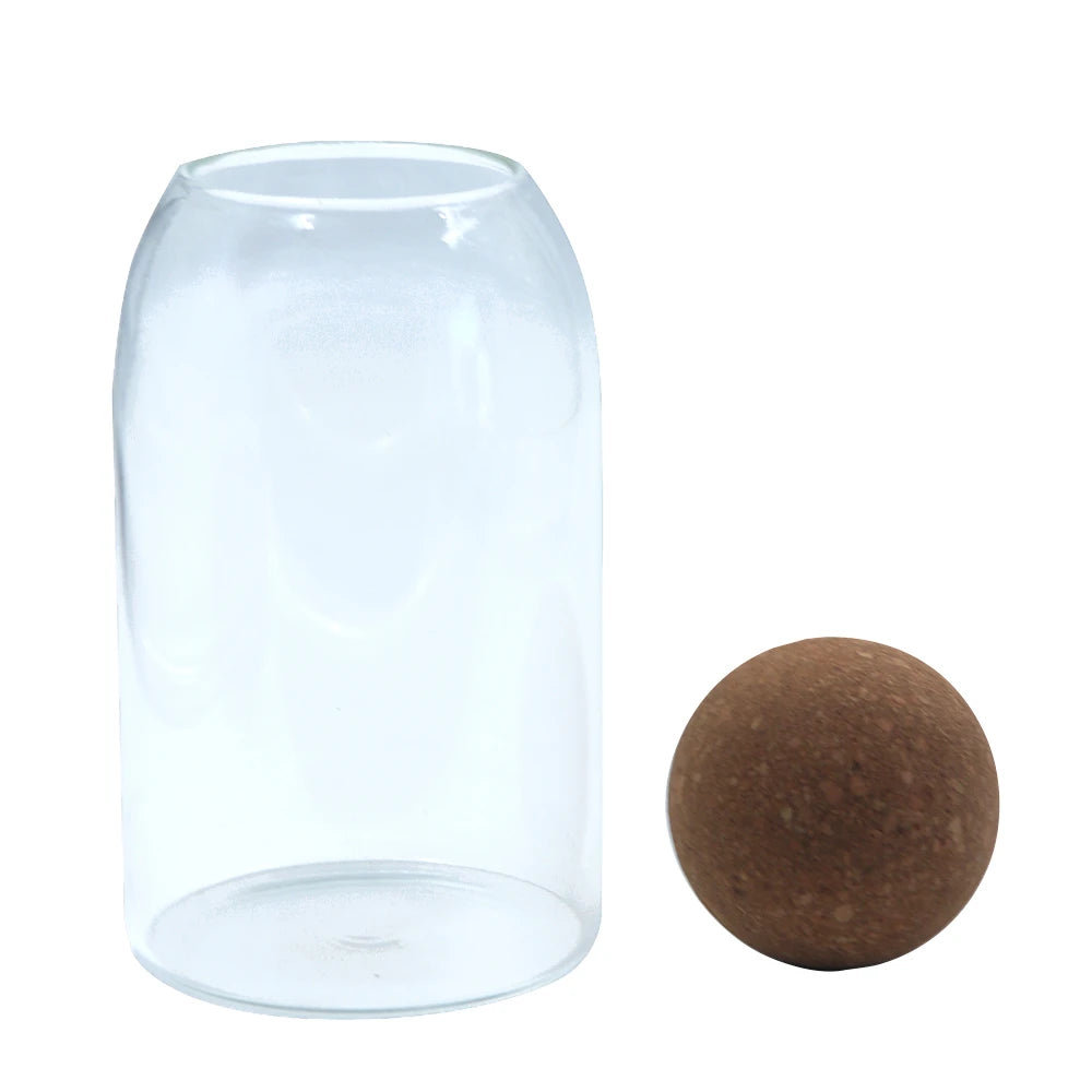 Glass Storage Bottle with Cork Ball Cap / Elegant Glass Canister with Airtight Cork Seal
