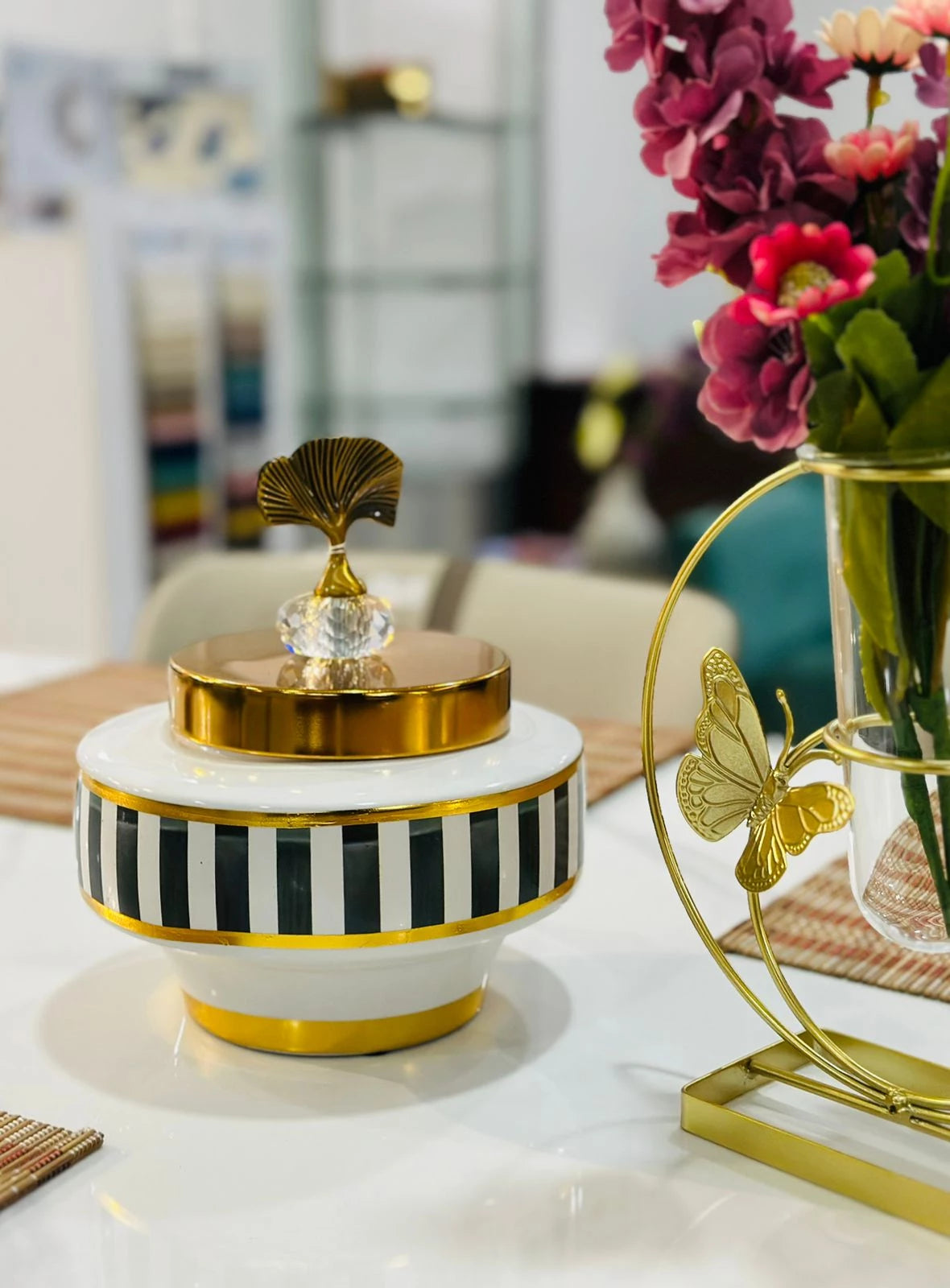 ELEGANT STRIPED DECORATIVE JAR
