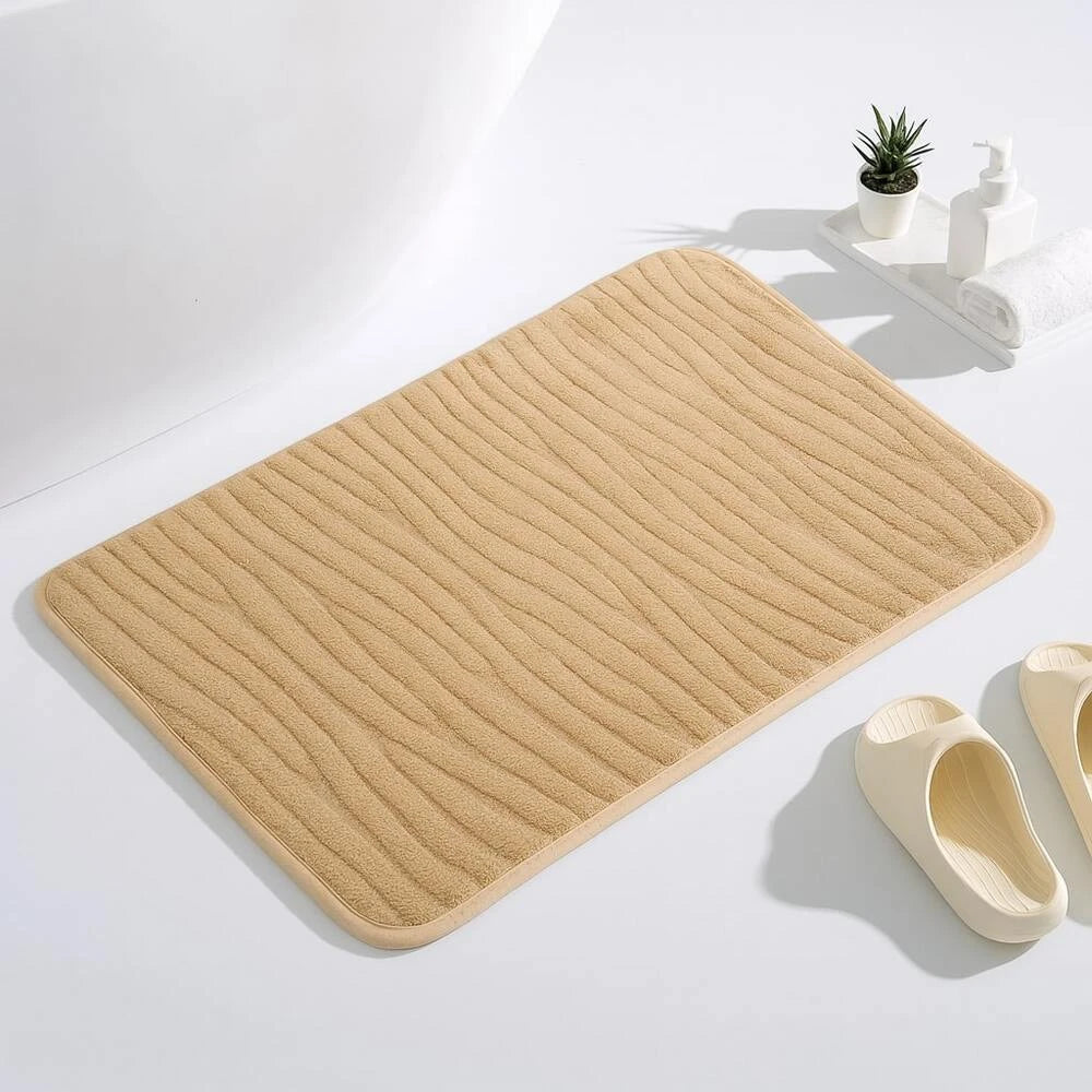 Beige Wave Soft Bathroom Floor Mat / Sand Dune Anti-Slip Floor Carpet