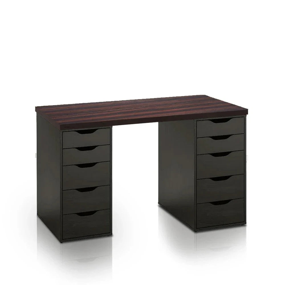 LIAM BLACK DOUBLE DRAWER WORK DESK WITH DARK WALNUT TOP/ OFFICE TABLE-CONCEPT STORE