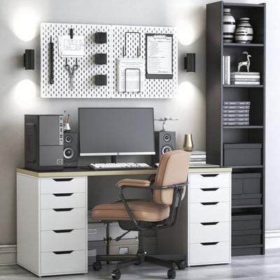 Liam White Drawer Table with Washed Oak Top