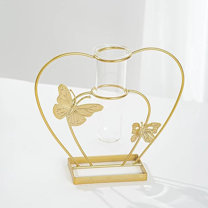 GOLD ASPIRE BUTTERFLY METAL HEART CENTERPIECE VASE