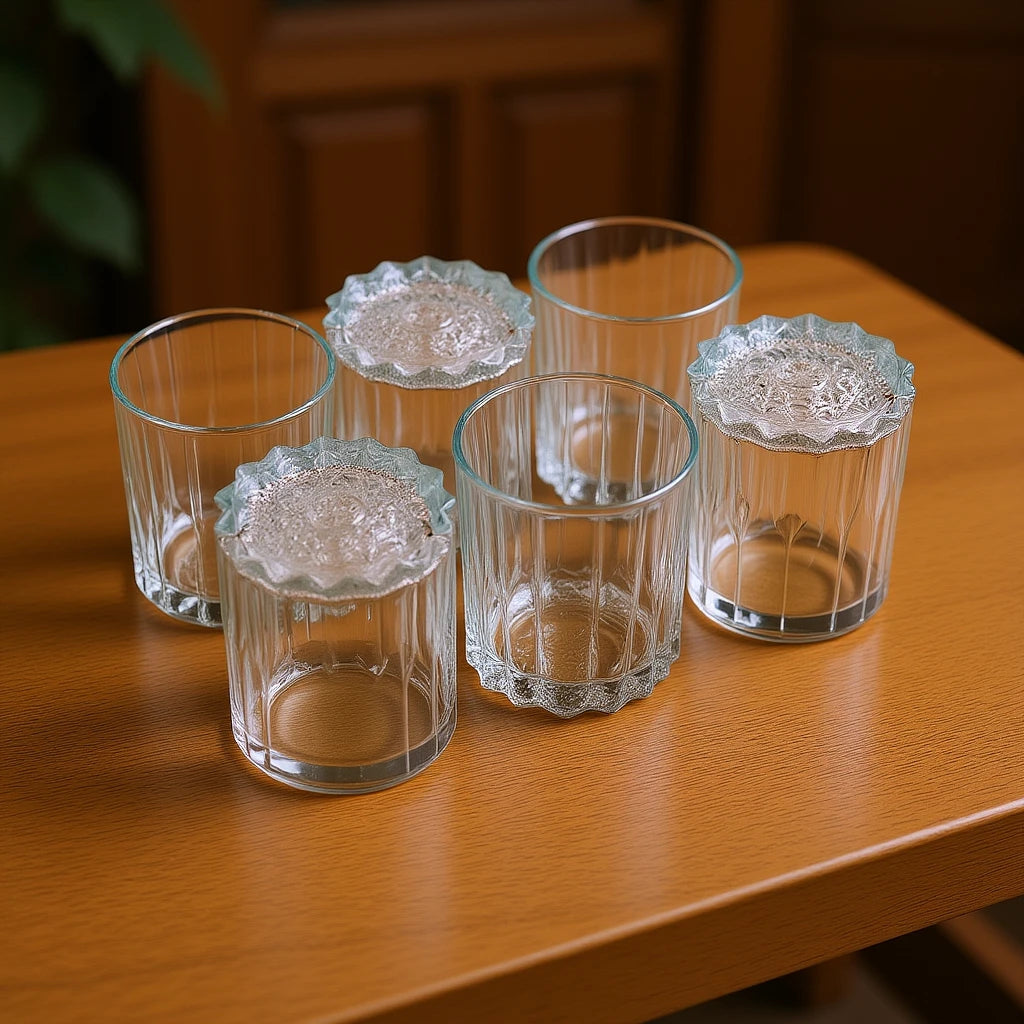 6 Pcs Stylish Ribbed Base Glass Set