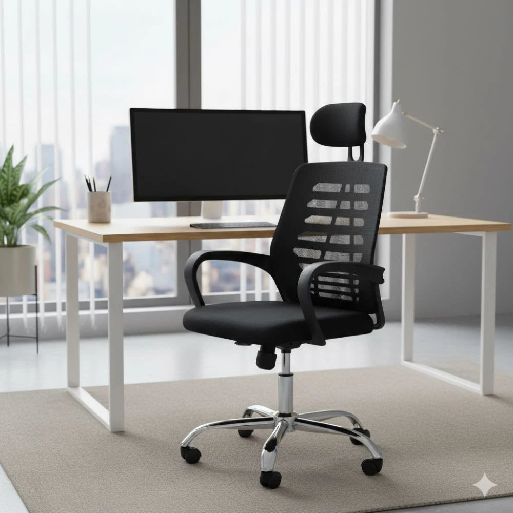 Modern High-Back Mesh Office Chair with Adjustable Headrest