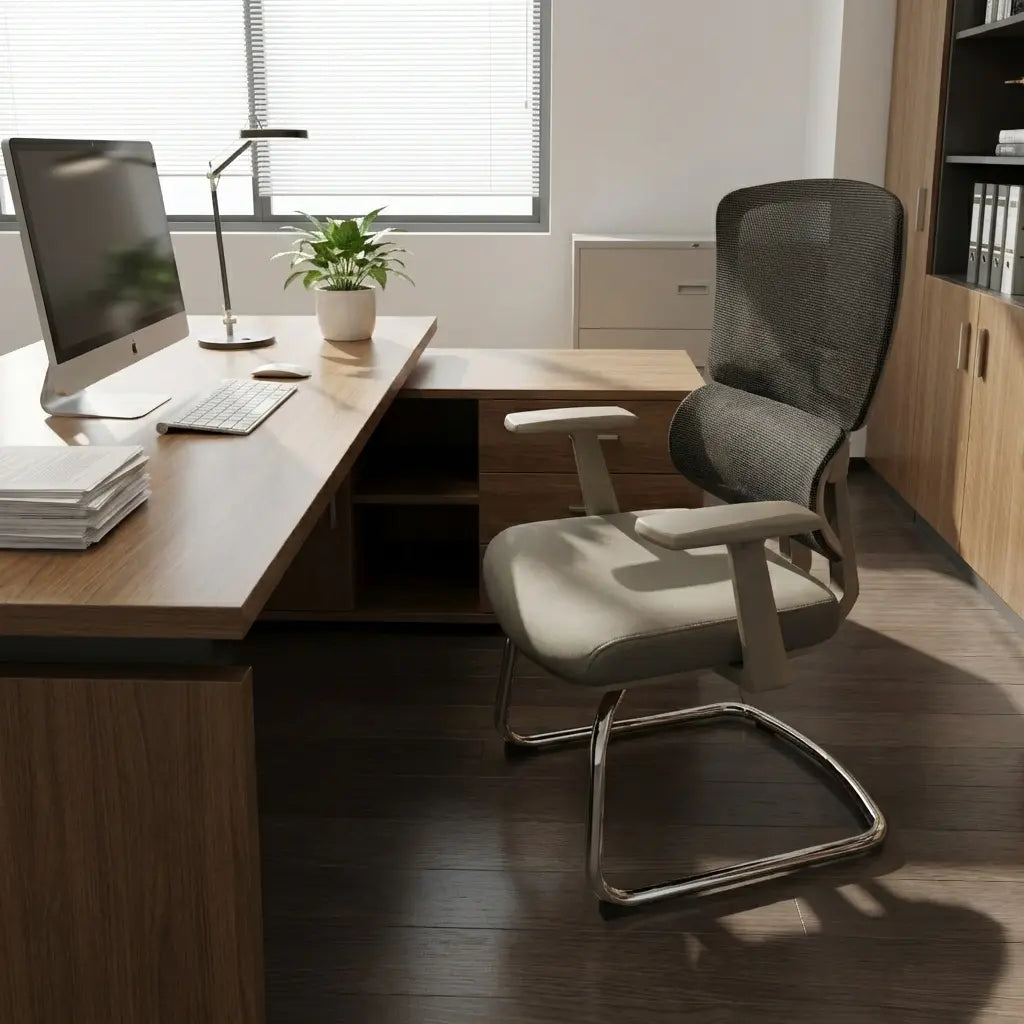 Mid-Back Ergonomic Grey Mesh Visitor Chair with Armrests