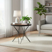 Minimal Round Coffee Table with Wooden Top