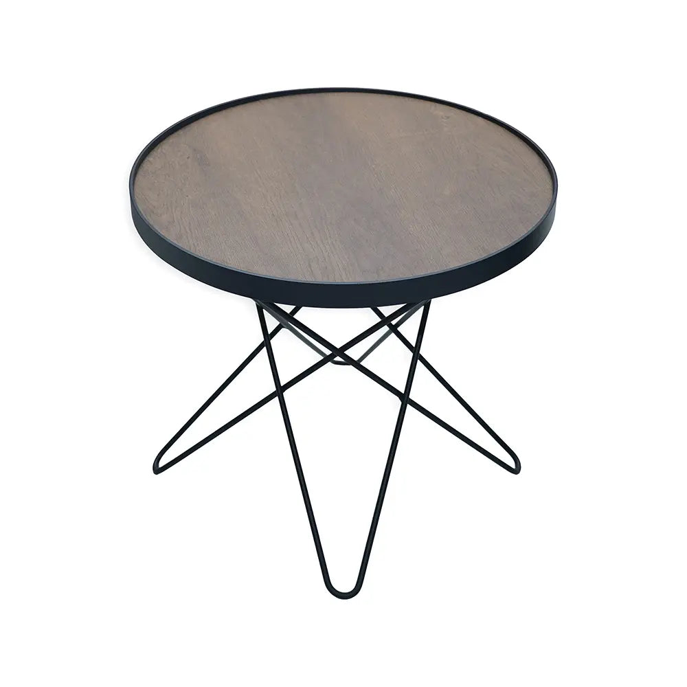 Minimal Round Coffee Table with Wooden Top