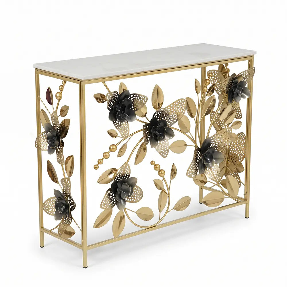 Modern Floral Metal Console Table