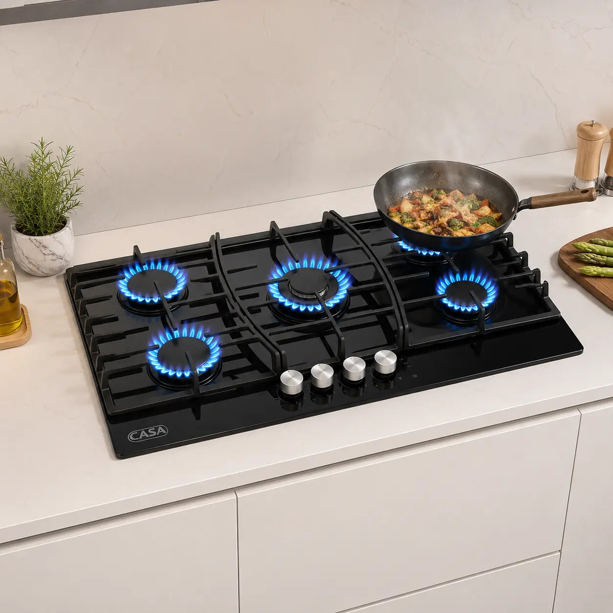 Modern Black Glass 5-Burner Gas Hob