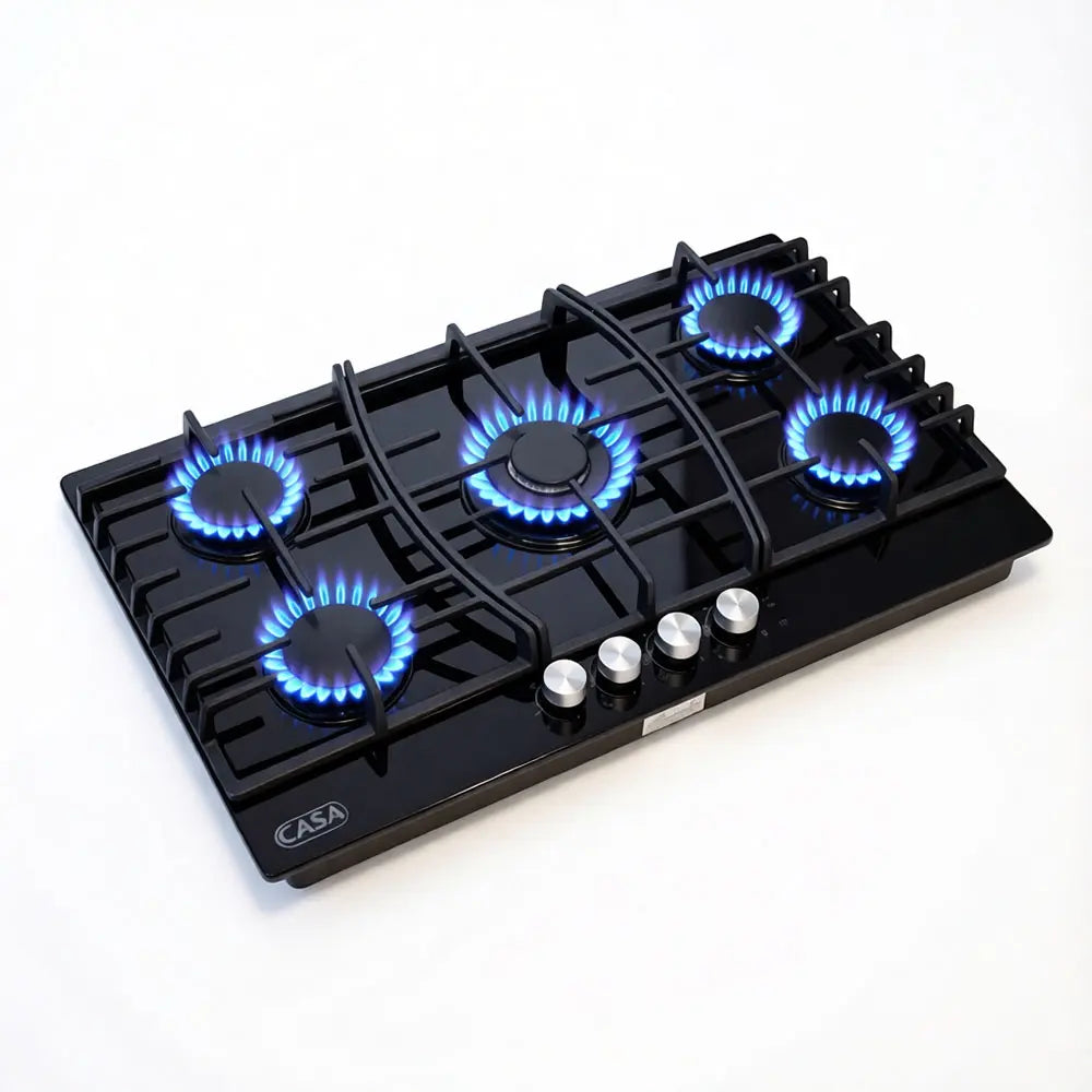 Modern Black Glass 5-Burner Gas Hob
