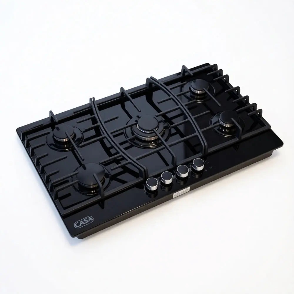 Modern Black Glass 5-Burner Gas Hob