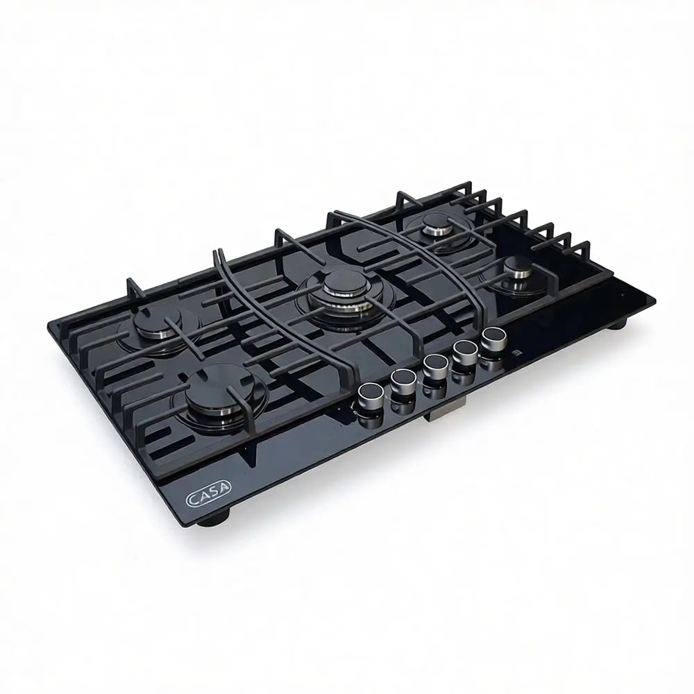 Modern Black Glass 5-Burner Gas Hob