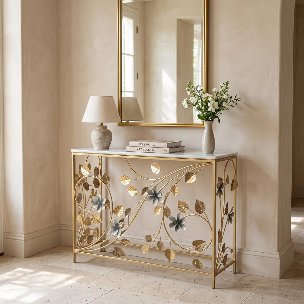 Modern Botanical Metal Console Table