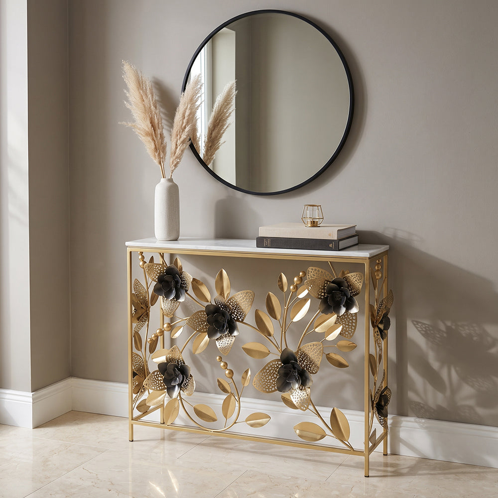 Modern Floral Metal Console Table