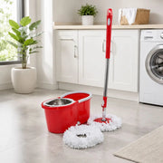 Modern Red 360° Spin Mop and Bucket Set for Floor Cleaning
