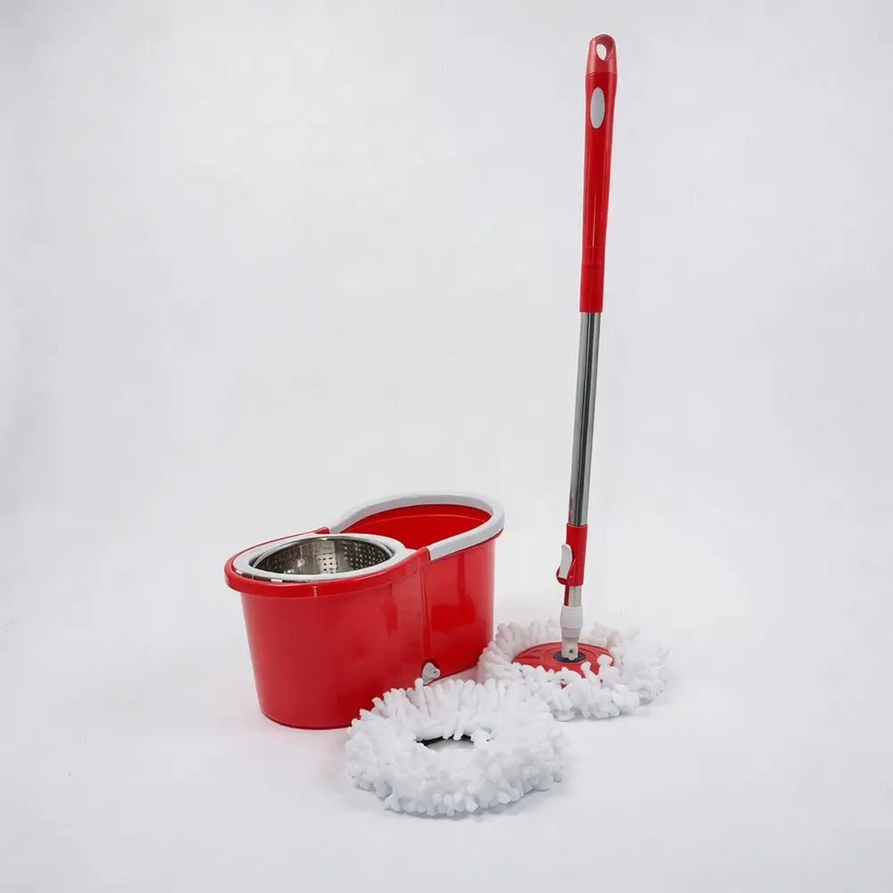 Modern Red 360° Spin Mop and Bucket Set for Floor Cleaning