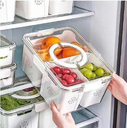 AIRTIGHT FRIDGE STORAGE CONTAINER WITH 4 REMOVABLE DRAIN BOX