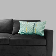 GOLDEN LINE EMBELLISHED VELVET GREEN SOFA PILLOW COVER