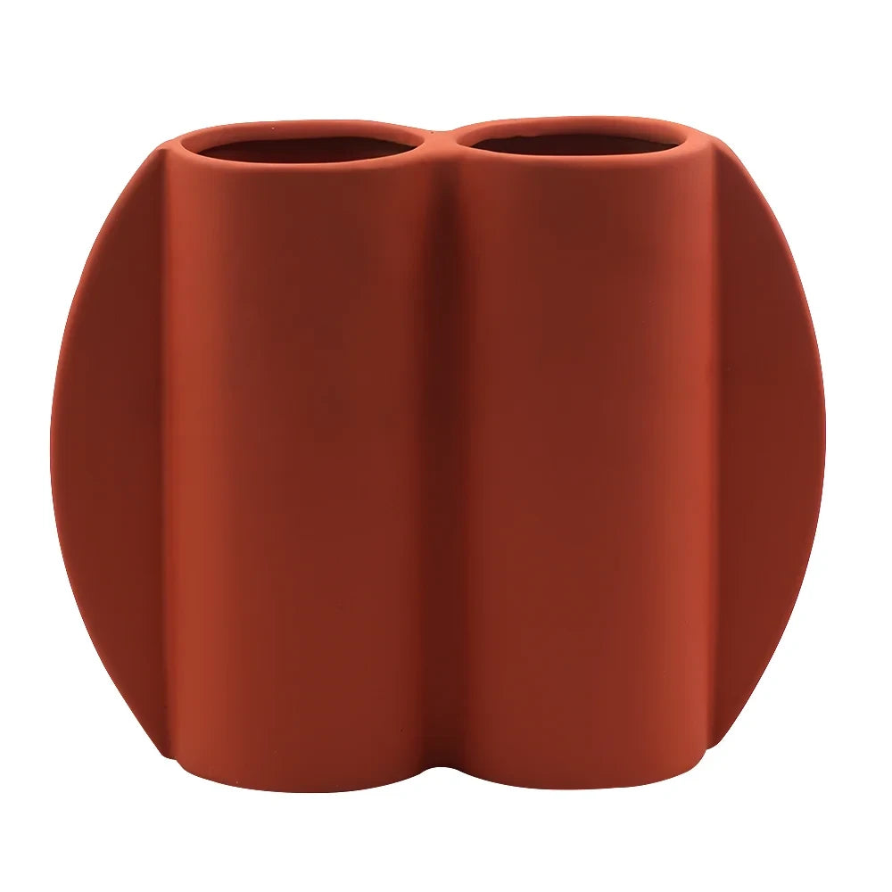 MODERN TERRACOTTA DUAL TUBE CERAMIC VASE | TWIN TUBE MODERN CERAMIC VASE