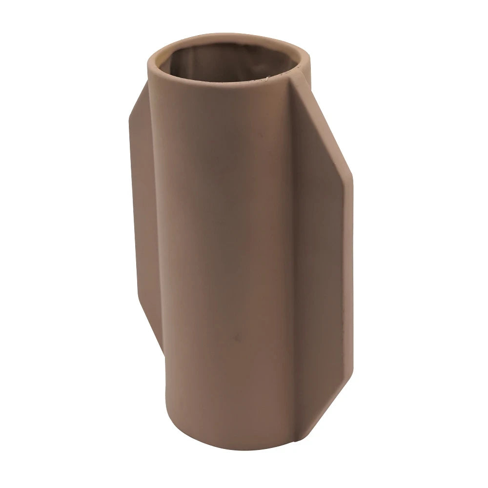 MATTE BROWN DECORATIVE VASE | MODERN GEOMETRIC CERAMIC FLOWER VASE