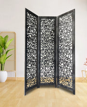 GREY WOODEN FOLDING ROOM DIVIDER 3 SASH