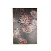 Modern Floral Wall Frame – Pink and White Flowers on Grey Canvas