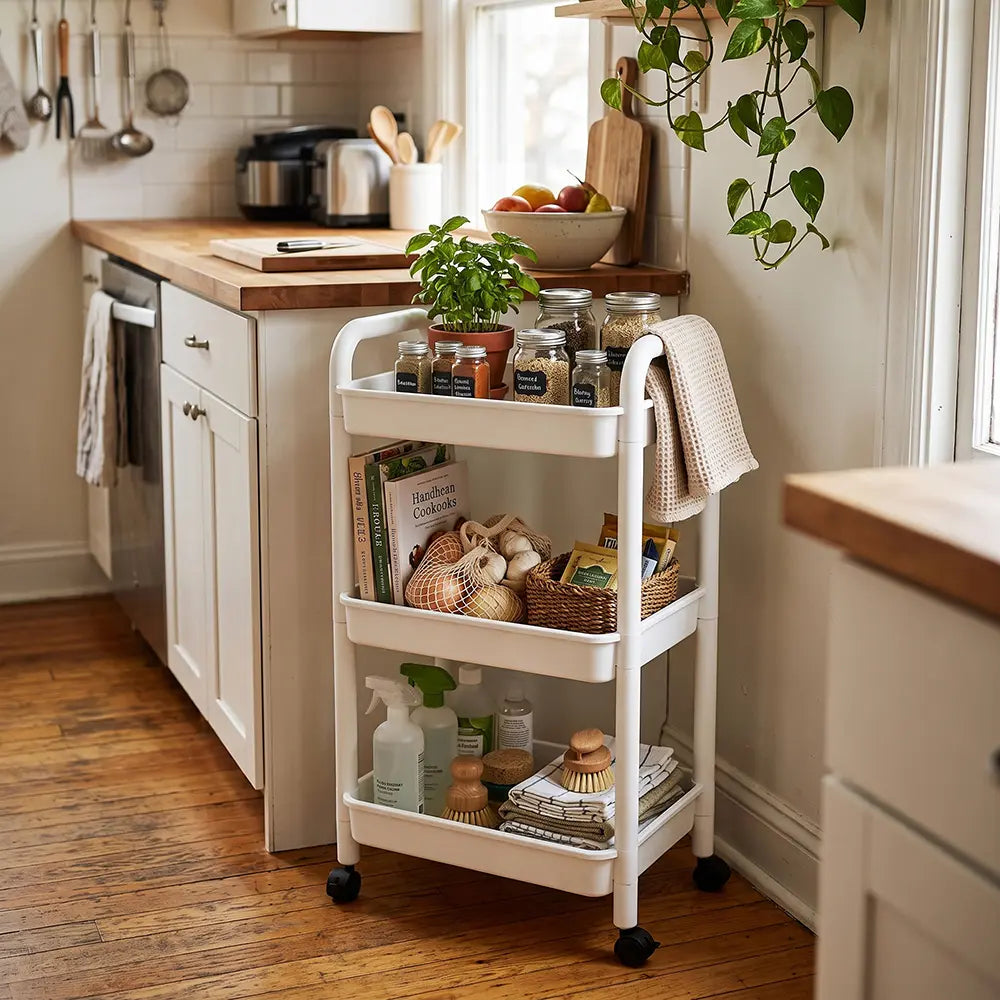 Plastic 3-Tier Storage Trolley with Wheels