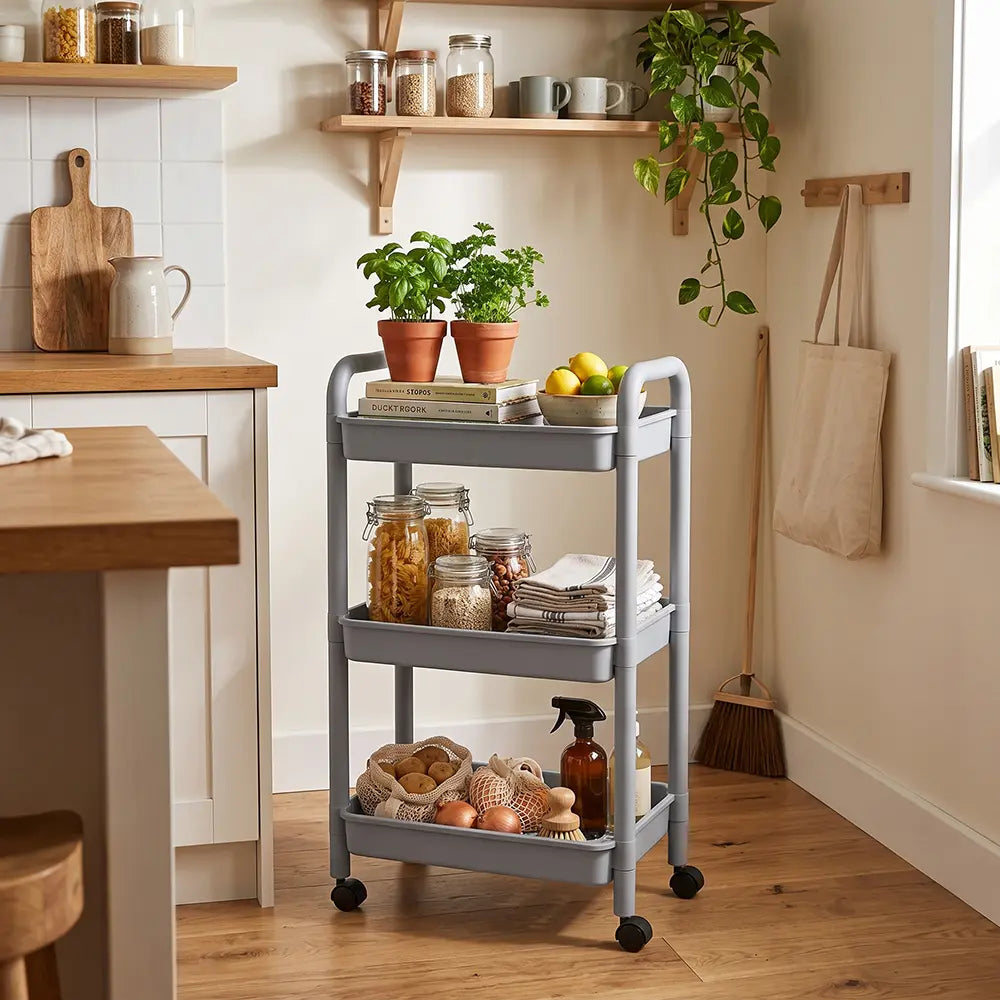 Plastic 3-Tier Storage Trolley with Wheels
