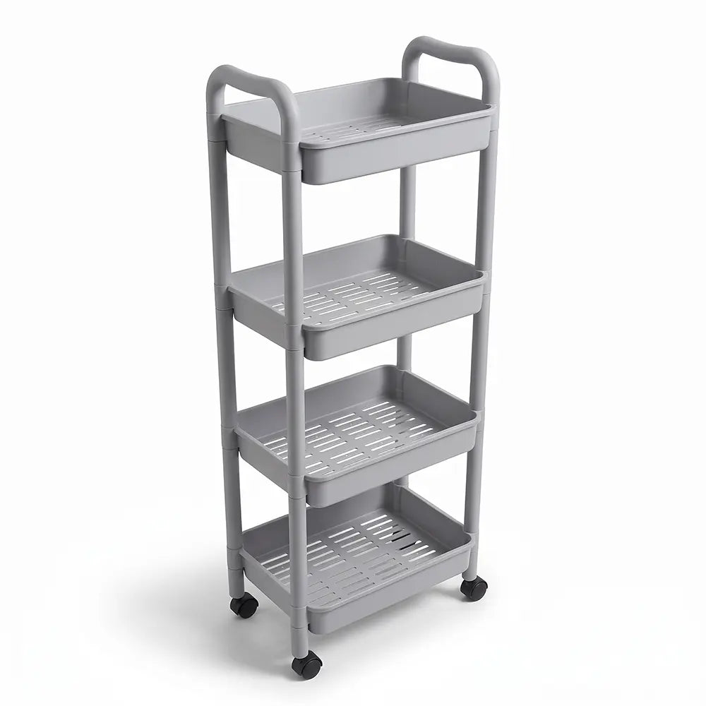 Plastic 4-Tier Storage Trolley with Wheels