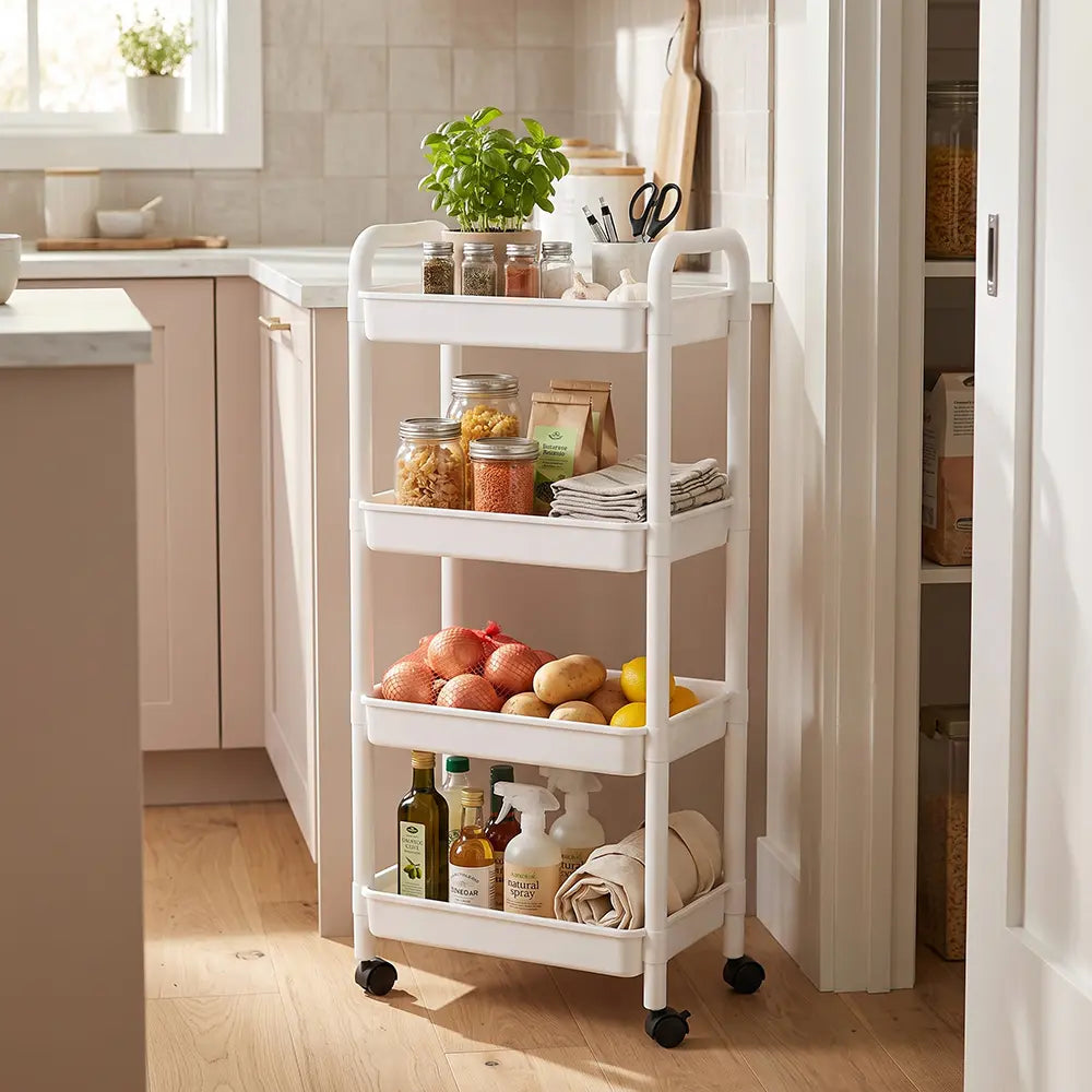 Plastic 4-Tier Storage Trolley with Wheels
