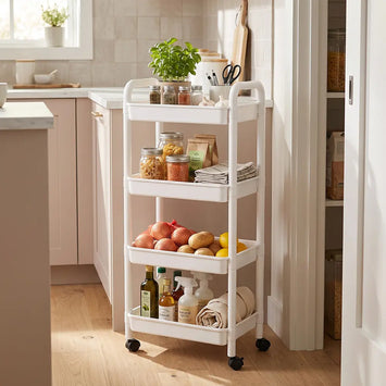 Plastic 4-Tier Storage Trolley with Wheels