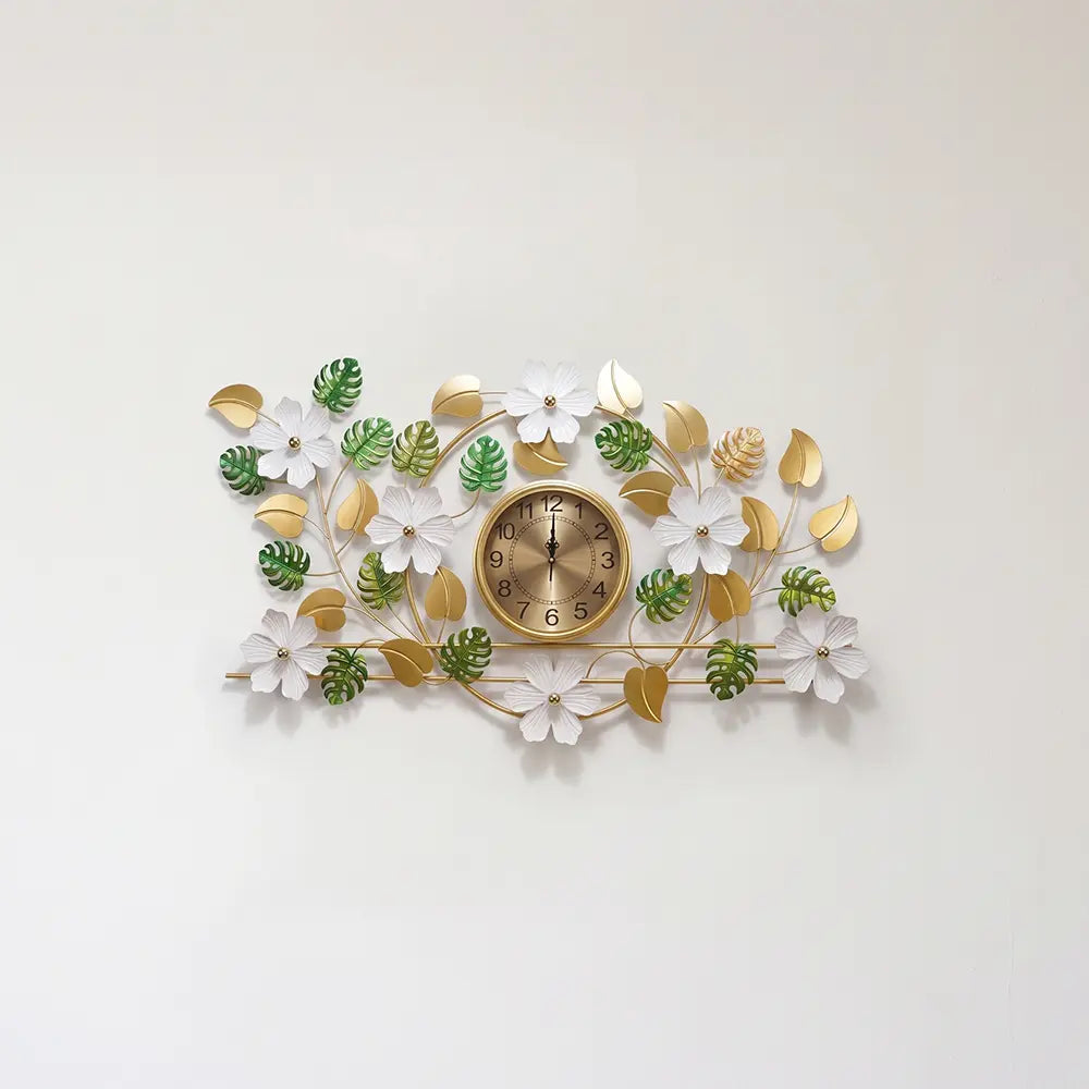 Premium Green Leaf Floral Wall Clock