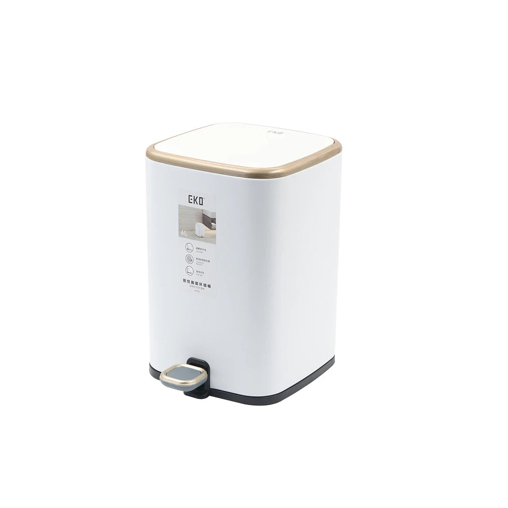 EKO Durable Foot Pedal Dustbin / EKO Soft-Close Lid Pedal Waste Bin with Gold Trim