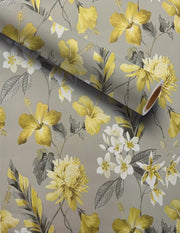 FLORAL HAVEN TAUPE GOLD WALLPAPER