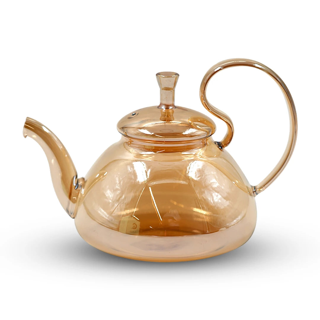 AMBER SPIRAL GLASS TEAPOT / CURVED ELEGANCE GLASS KETTLE