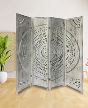 WHITE WOODEN FOLDING ROOM DIVIDER 4 SASH